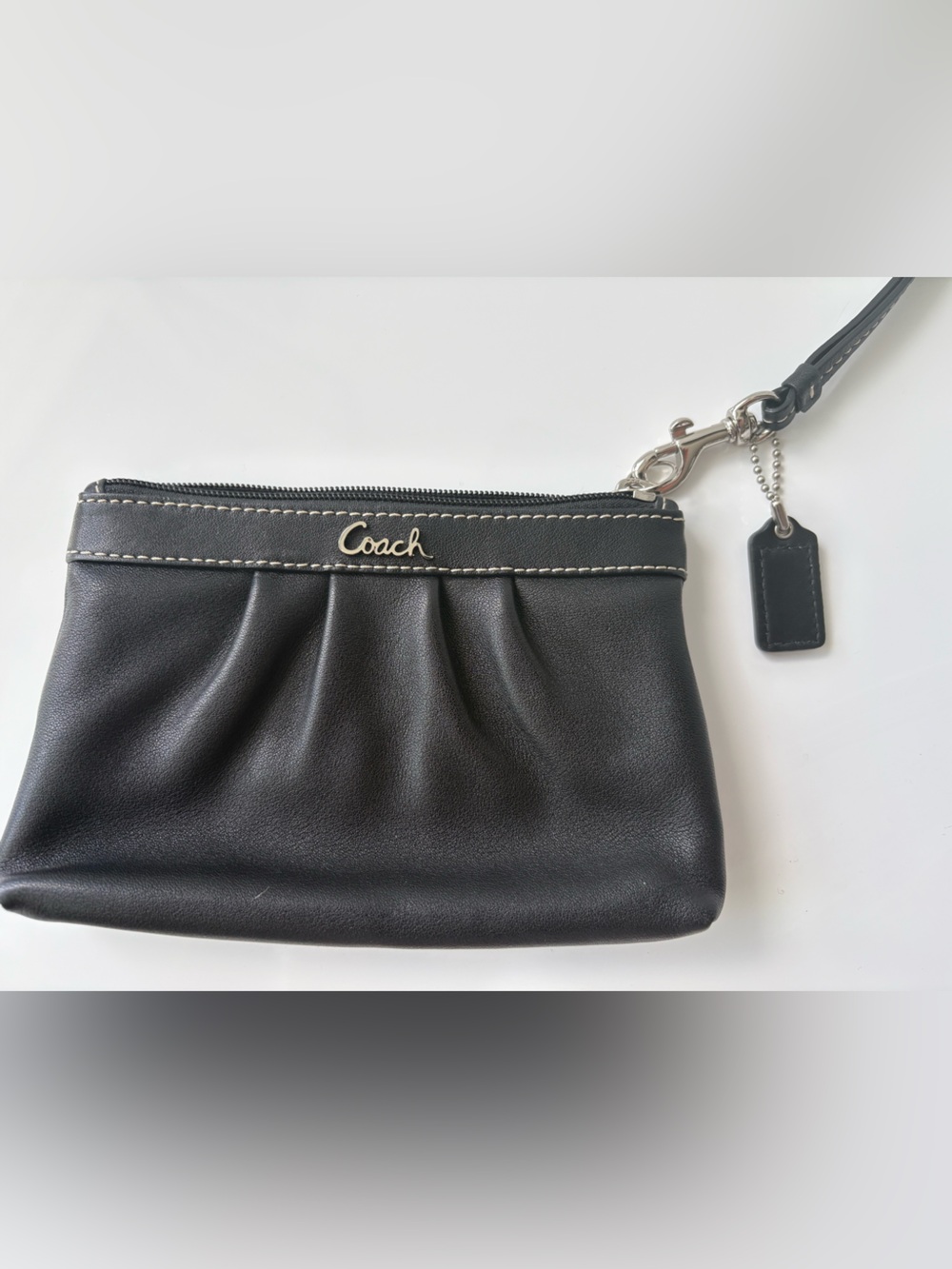 Coach Black Leather Wristlet with Silver Hardware